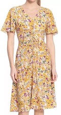London Times Floral Dress UK 12 Plum Gold Yellow Summer Wedding Holiday