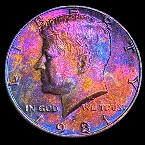 Kennedy Half Dollar 1981 Uncirculated Monster Rainbow Toning