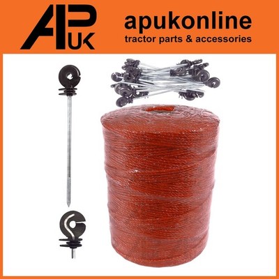 500m x 2mm 3 Litzen Elektrozaun Poly Draht & 100 Langstrecken Ring Isolatoren