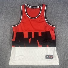 NIKE AIR Mesh Basketball Gym Tank Jersey Mens Large Logo Red Black Embroidered