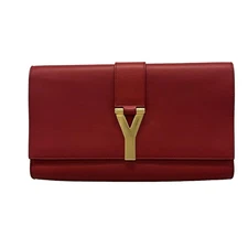 Auth SAINT LAURENT PARIS 311213 Red Leather Clutch Bag