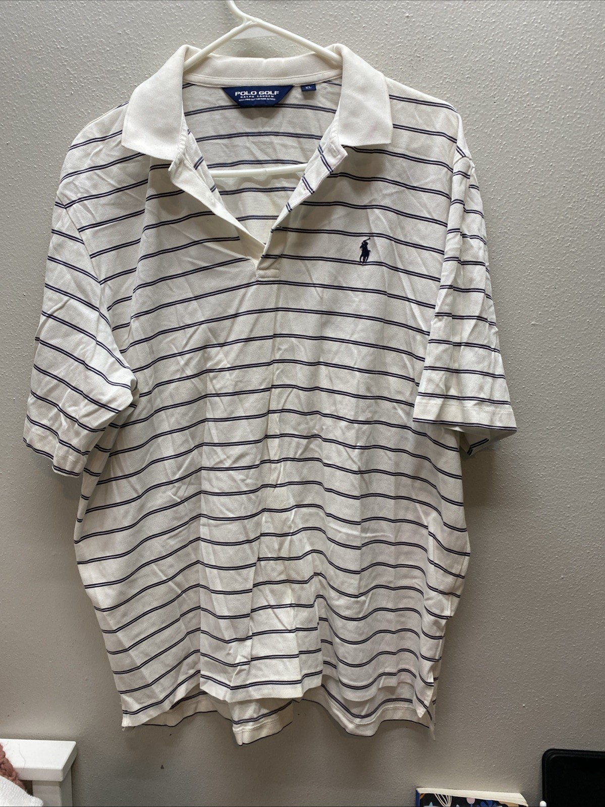 MAGLIA POLO RALPH LAUREN XL BIANCA BLU NAVY RIGHE LISLE INTERLOCK PONY GOLF