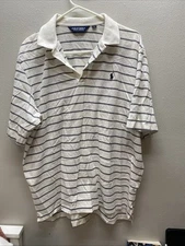POLO RALPH LAUREN SHIRT -XL- WHITE NAVY BLUE STRIPE LISLE INTERLOCK -PONY GOLF