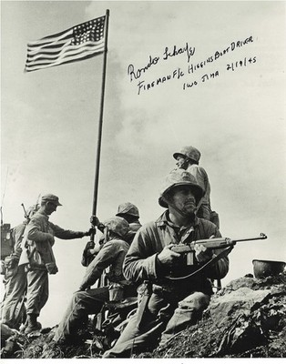 RON SCHARFE US NAVY COXSWAIN IWO JIMA RARE IWO JIMA FLAGRAISING SIGNED PHOTO