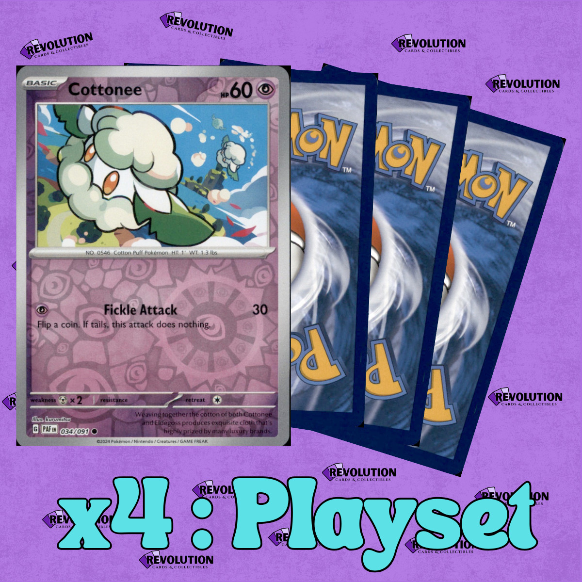 4x Playset Pokemon TCG Cottonee 34/91 Reverse Holo NM