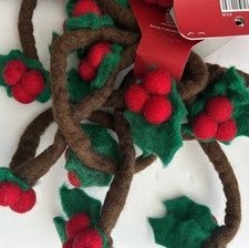  2 NWT World Market Felted Wool Felt Garland Red Green 72" Long Christmas Holly