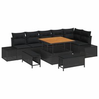Poly Rattan Gartensofa Set Mit 9 Kissen, Schwarz, Lounge MöBel