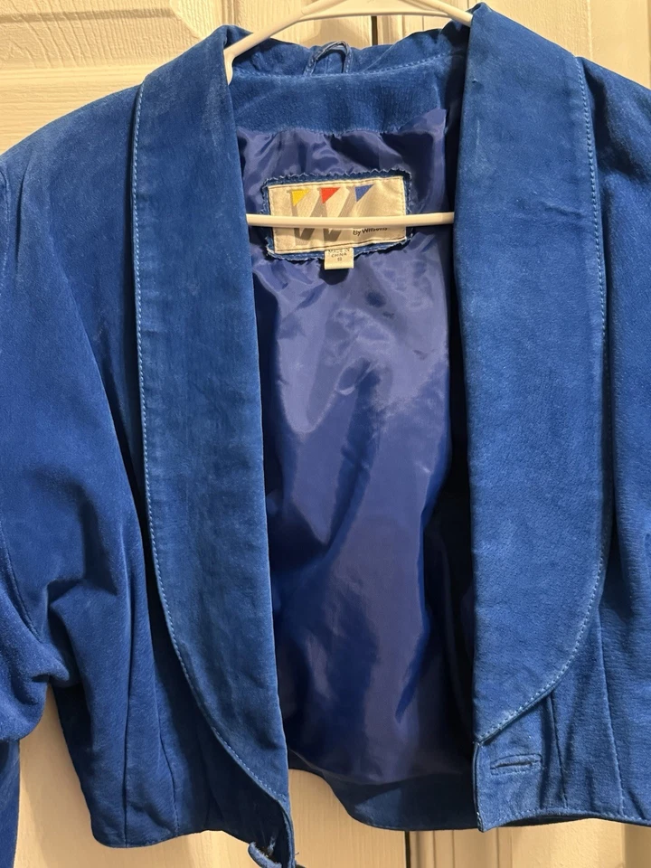 Chaqueta de cuero recortada azul real vibrante vintage de Wilson talla pequeña Foto 3 de 4