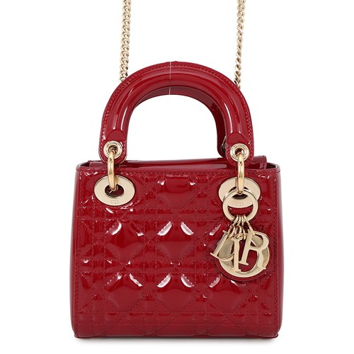 Dior Lady Dior 2WAYHandbag Size Mini Patent Calf Leather Cherry Red M0505OWC...