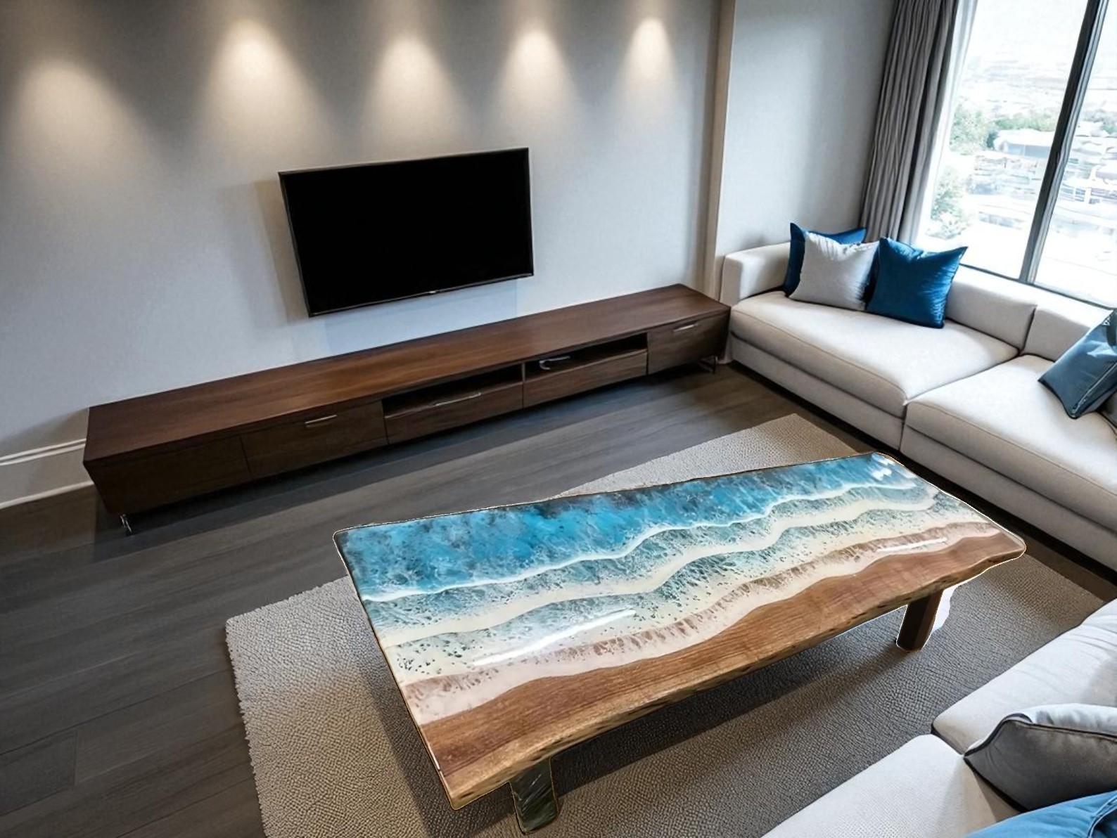 48 Inch Ocean Wave Resin Wood Dining Table Kitchen Furniture-image