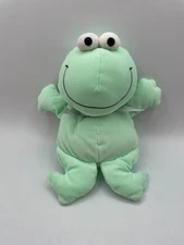 Kids II Frog Cuddles Plush Green Rattle Baby 1998 Velour Blue Bow Smile 12”