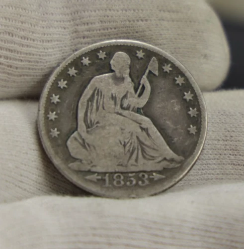 1853 O Arrows & Rays US Seated Liberty Half 50c VG (Cleaned)