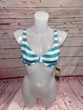 Piha BNWT underwire Bikini Top Blue Stripes Sparkles 10 DD Swimwear Holidays