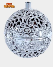 Silver Chirping Bird Ornament Battery Operated With Sensor Silver Ball Ornament