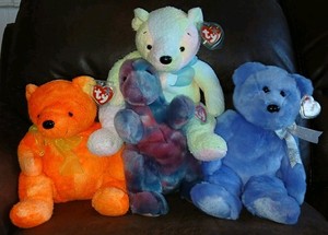 Ty Vintage Plush Beanie Buddies Lot 4 With Tags & Tag Protectors Bears & T-Rex 