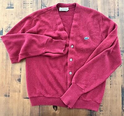 Vintage Mens Large Izod Lacoste V Neck Cardigan Sweater Red Vintage Mens Large Izod Lacoste V Neck Cardigan Sweater Red