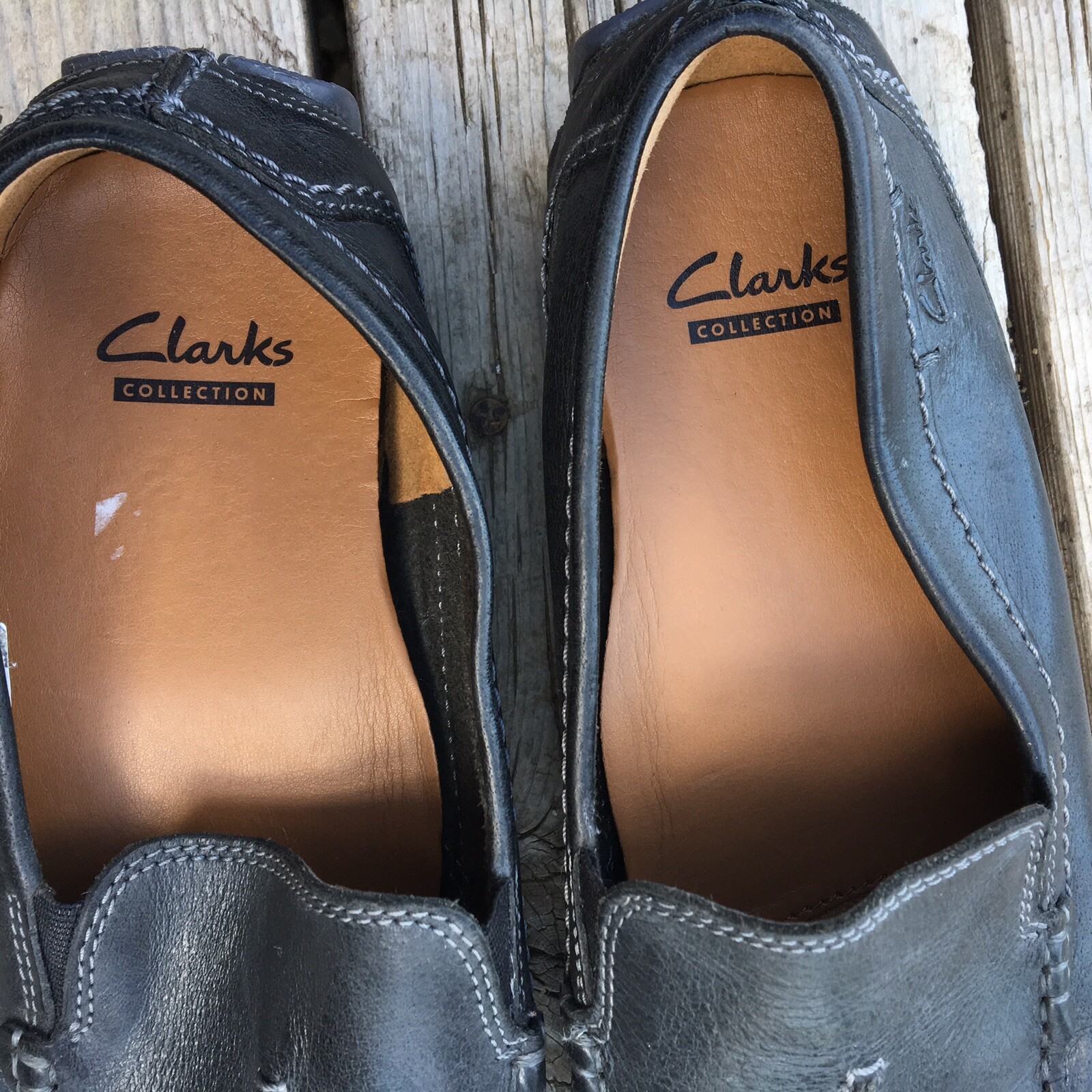 Clarks Collection Black Leather Moc Toe Slip On D… - image 5