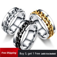 Mens Spinner Rings Stainless Steel Fidget Rotating Ring Punk Hip Hop Ring Sz6-12