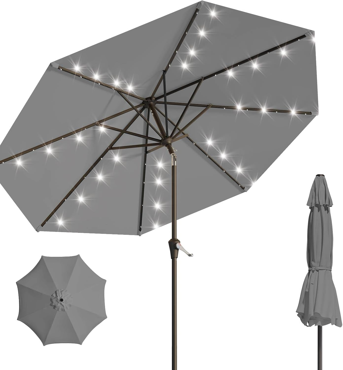 9FT Solar Umbrella 32 LED Lighted Patio Umbrella Table Market Umbrella W/Tilt an