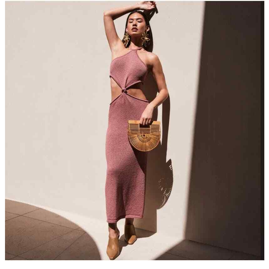 Cult Gaia Cameron Knit Cut-Out Midi Dress in Jaipur Pink, Size Large