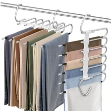 Upgrade 6 Layers Pants Hangers Space Saving 2Pack Stainless Steel Multifuncti...