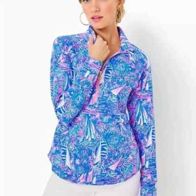 NWT LILLY PULITZER SKIPPER LUXLETIC POPOVER TOP SAILABRATION BOCA BLUE Size XL