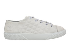 Chanel 22C Light Blue Grey Denim CC Logo Low Top Flat Runner Trainer Sneaker 39