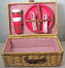 Vintage Wicker Suitcase-Style Picnic Basket with Accessories