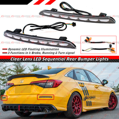 FOR 2022-26 CIVIC SEDAN JDM CLEAR LENS REAR BUMPER DYNAMIC LED SEQUENTIAL LIGHT