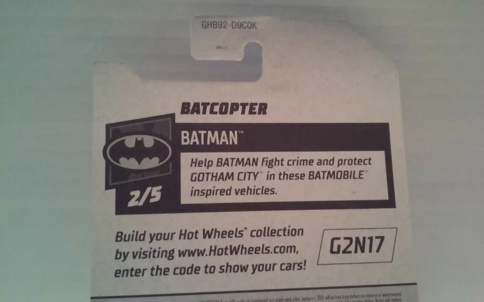 2020 Hot Wheels #195 Batman 2/5 Batcopter Black/Blue Steel Base w/Black Prop - Image 3 of 4