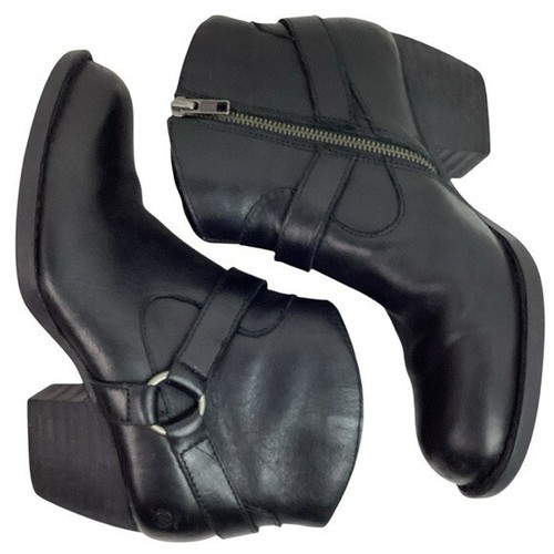 Born Womans 9 Harness Strap Zip Leather Western Ankle Boots F54009 Black - Photo 8/16