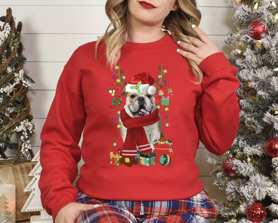 Weihnachtssweatshirt Englische Bulldogge Hund Weihnachtspullover Pullover Tag Strumpf Füller