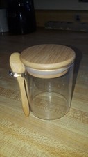 AIRTIGHT GLASS JARS with Bamboo Lids Wood Spoons Set of 8 oz LIVEJUN NEW IN BOX
