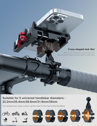 Bike Phone Mount Holder Aluminum Handlebar Lock 360° Rotation for Smartphones - Zdjęcie 7 z 9