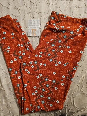 NWOT LuLaRoe TC Leggings Solid Burnt Orange Turquoise & White Aztec Arrows