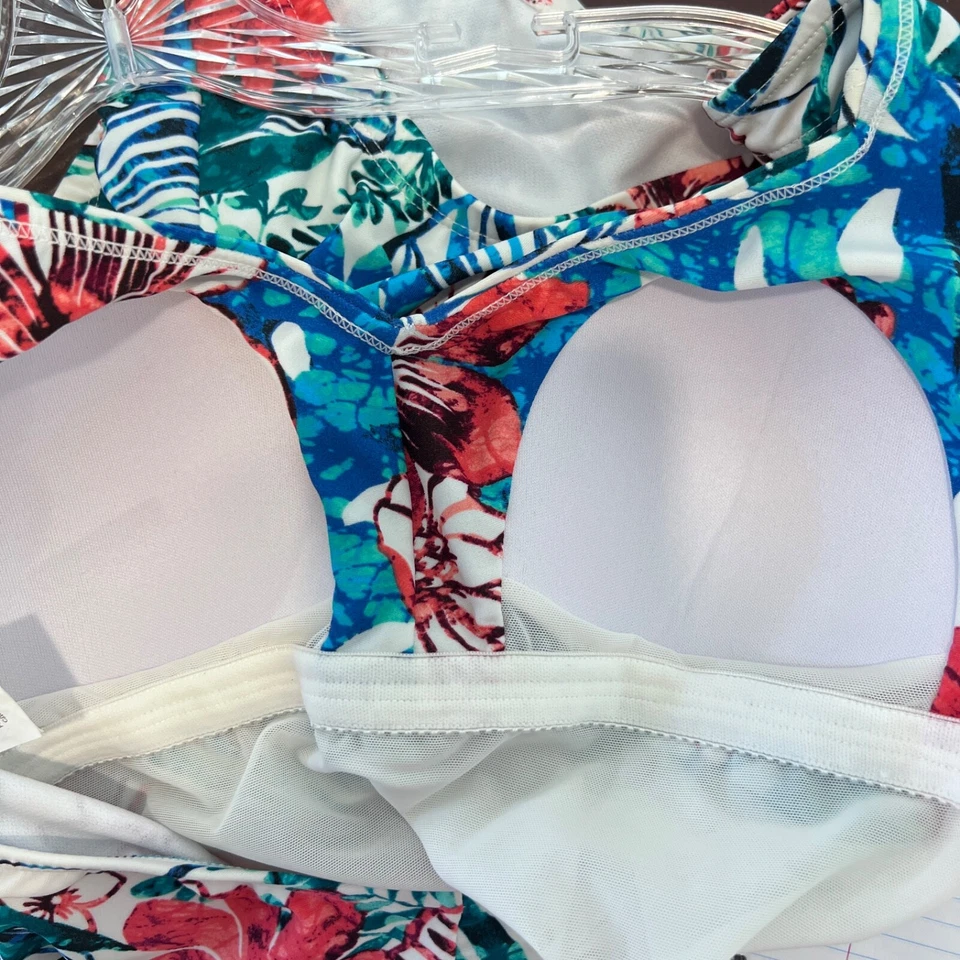 Traje de baño Maxine Of Hollywood de una pieza azul rojo floral talla 12, deportes acuáticos Foto 4 de 4