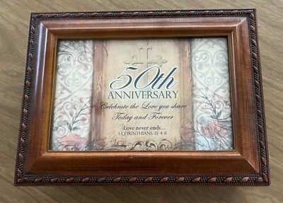Sankyo Woodgrain Rope Trim Jewelry Music Box Wind Beneath My Wings 50th Annivers