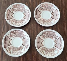 Vintage Alfred Meakin Fair Winds Saucers Set of 4 Brown Staffordshire England