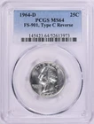 1964 Washington Quarter FS 901 PCGS MS64 Type C Reverse RARE Brilliant White