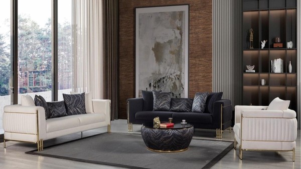 Modernes Wohnzimmer-Set 3+3+1 Weiches Sofa Sessel Runder Couchtisch-image