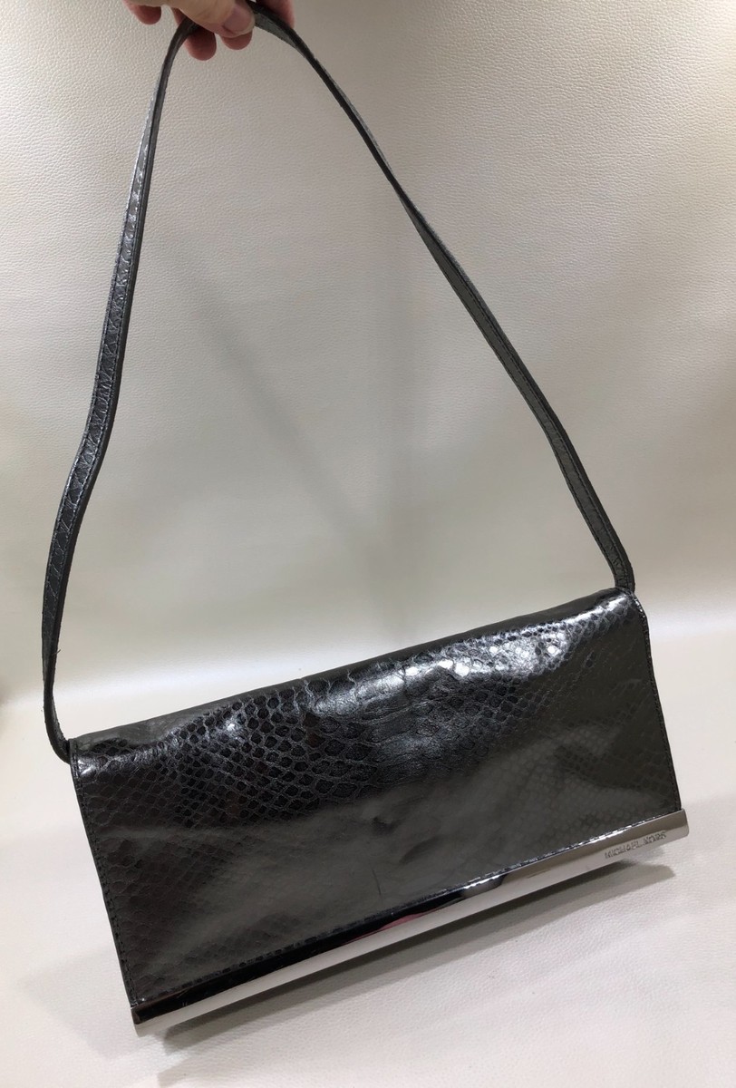 MICHAEL KORS Tilda Embossed Python Leather Clutch Shoulder Bag Gunmetal $218 View 3