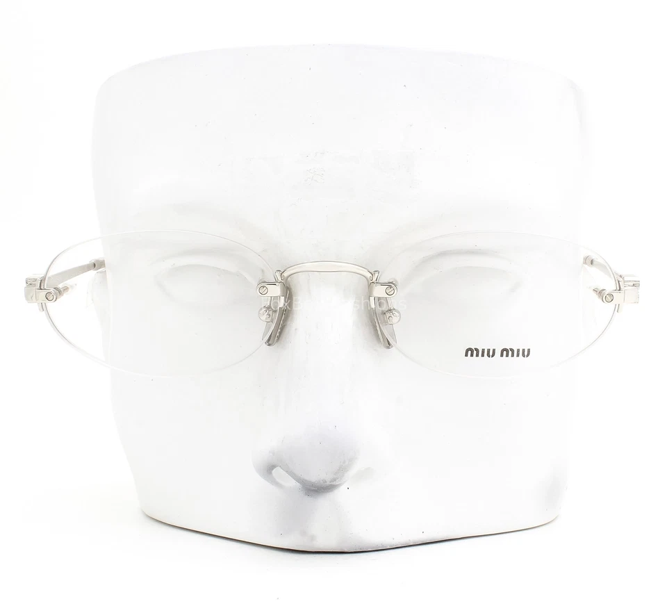 Gafas sin montura Miu Miu VMU 53W 1BC-1O1 plateadas brillantes 53 mm con estuche Foto 2 de 4