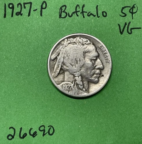 1927-P Buffalo 🦬 Indian Head Nickel 5c Vg Very Good