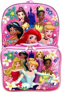 Disney Princess 16 Sac à dos de fille d'Inch avec boîte à déjeuner amovible...