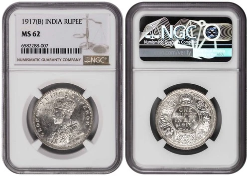 i-550041 British India 1 Rupee 1917 B. NGC MS 62