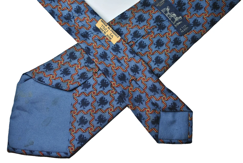 HERMES VINTAGE DOBLE CABEZA ÁGUILA CORBATA CRESTA IMPERIO ROMANO GAMA ALTA FRANCIA AZUL Foto 3 de 4