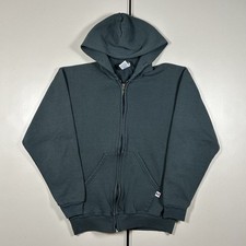 Vintage Russell Athletic Blank Full Zip Hoodie Sweatshirt Forrest Green Youth Lg