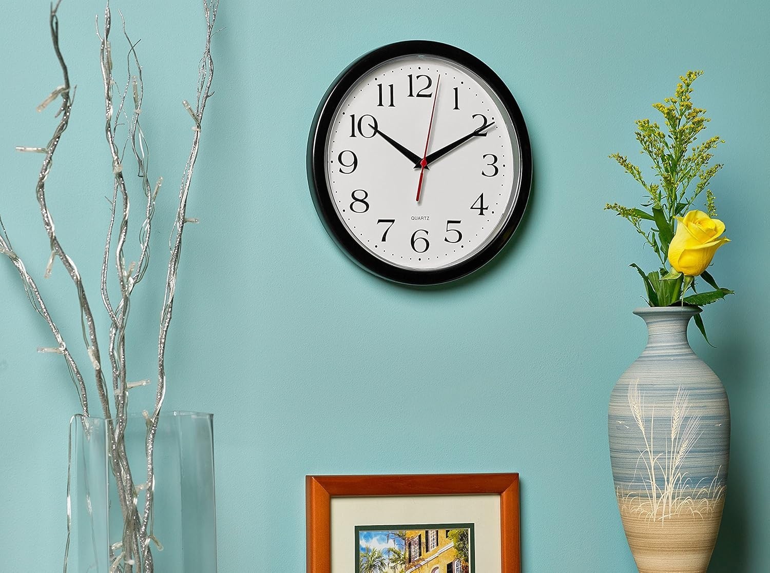 Bernhard Products Black Wall Clock Silent Non Ticking 10 Inch Quality Quartz Bat