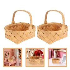 2 Pcs Mini Hand Woven Wood Chip Basket Rustic Wedding Favor Display