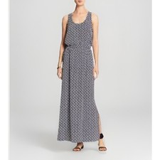 Banana Republic Womens Geometric Black White Sleeveless Slit Maxi Dress Small